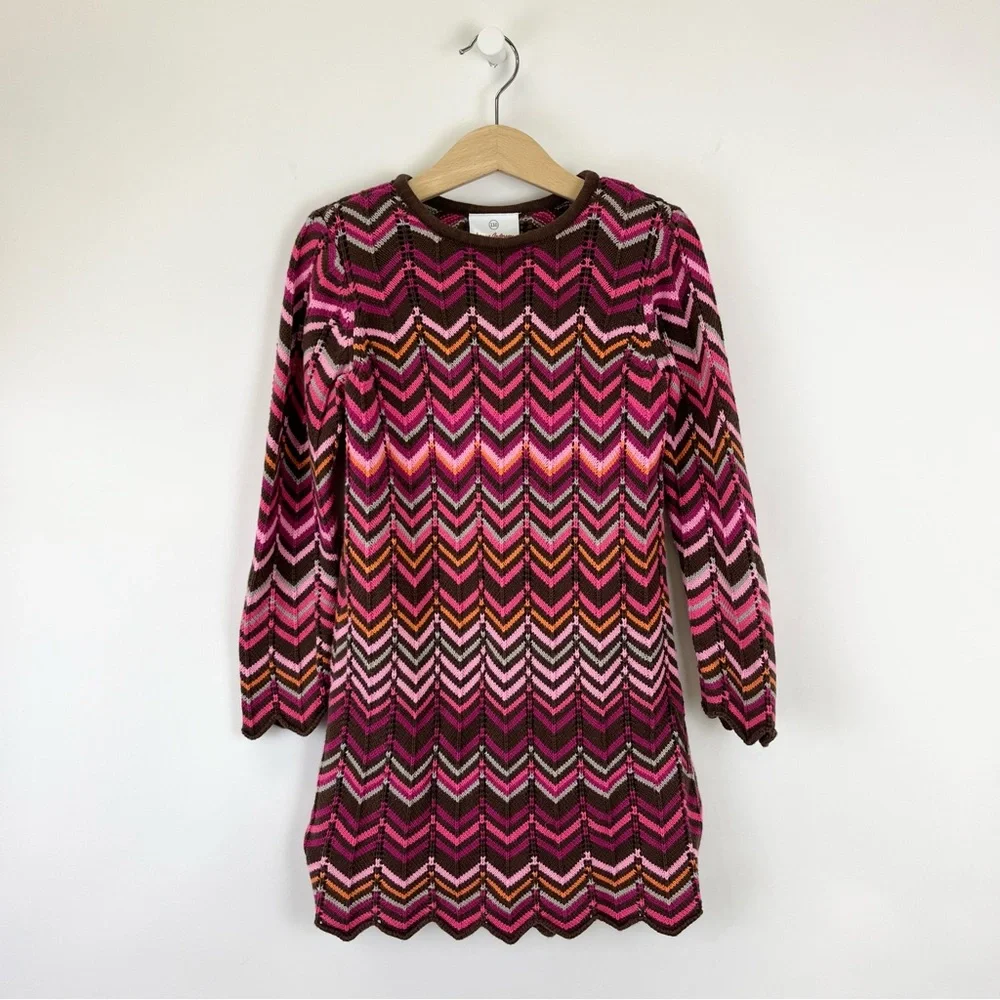 Hanna Andersson Knit Crochet Chevron Striped Dress 110 cm